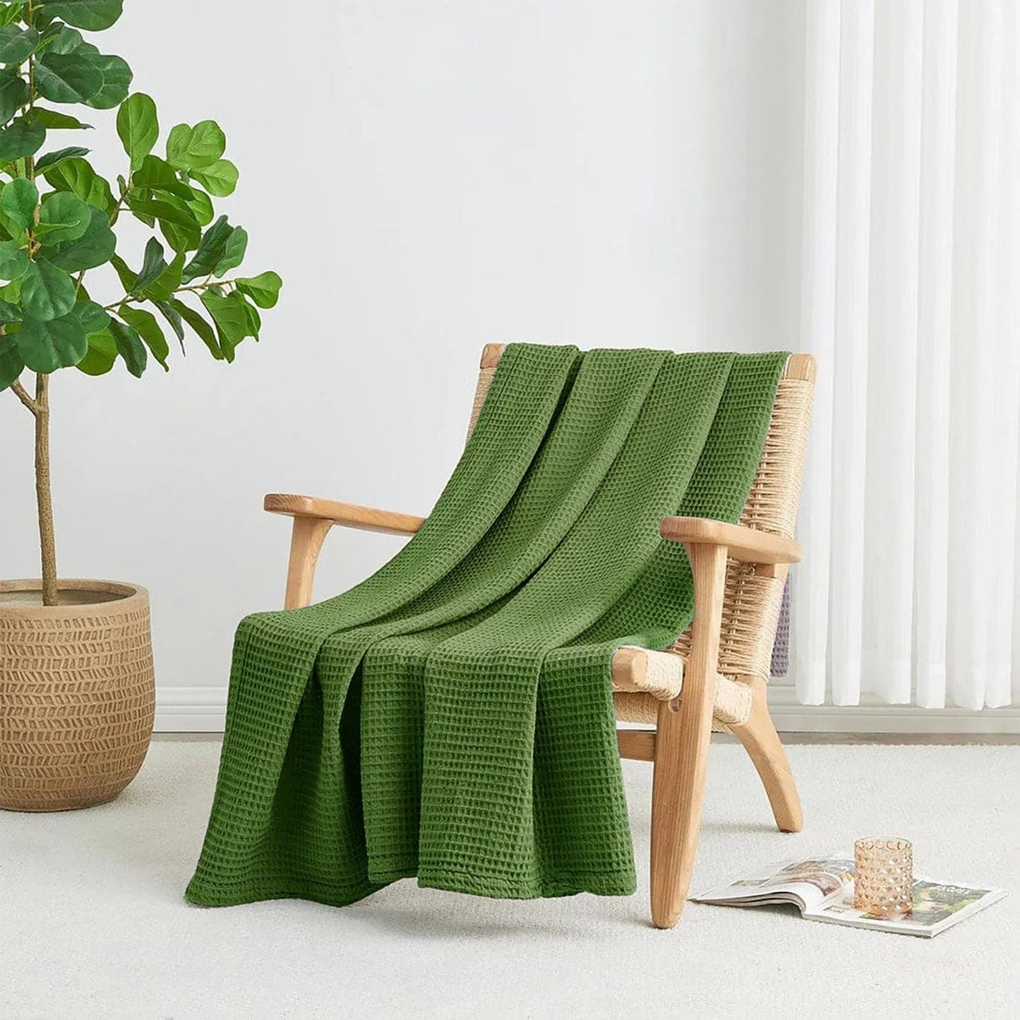 SB7 Cotton Waffle Blanket – Olive Green