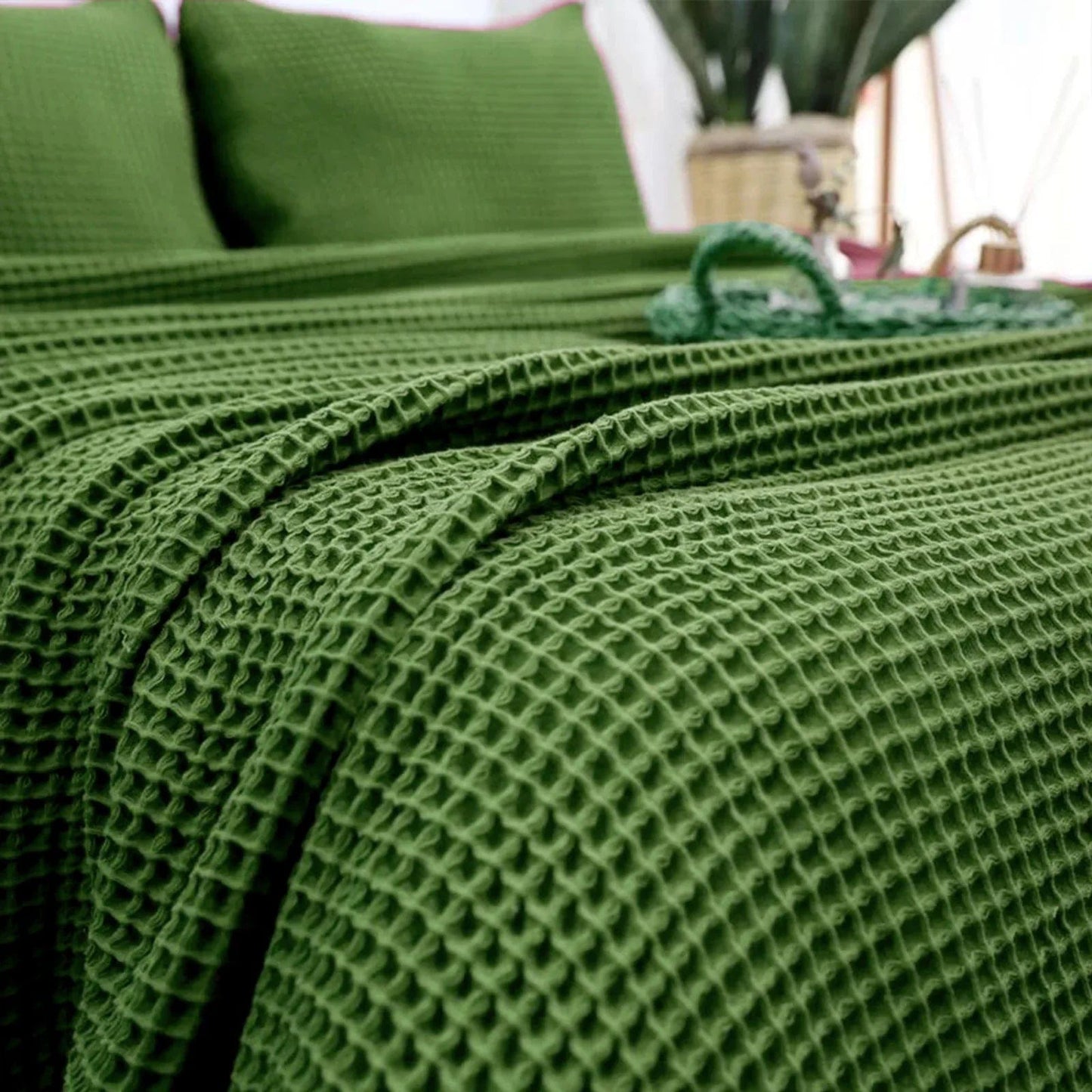 SB7 Cotton Waffle Blanket – Olive Green